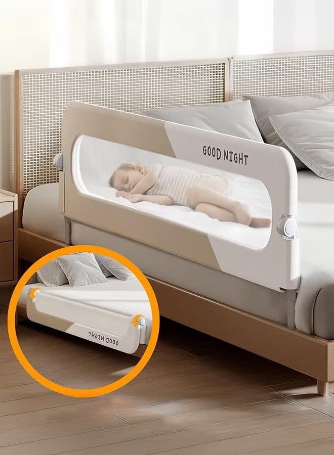 WALALLA Foldable Toddler Bed Rail ,Extra Tall Safety Side Rail with Reinforced Anchor & Soft Mesh Bumper, Anti-Fall Guard for Kids Transitioning to Big Bed, Universal Fit for Twin, Full, Queen, King Size Beds,Beige - Image 1