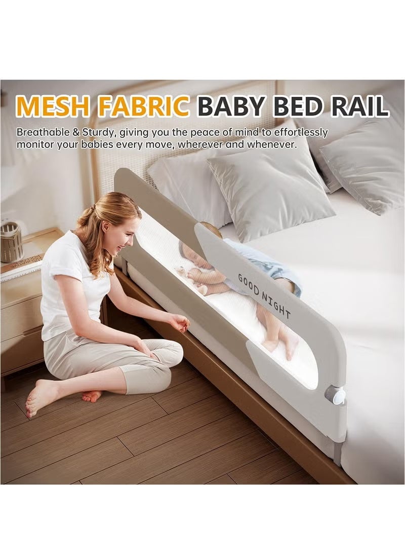 WALALLA Foldable Toddler Bed Rail ,Extra Tall Safety Side Rail with Reinforced Anchor & Soft Mesh Bumper, Anti-Fall Guard for Kids Transitioning to Big Bed, Universal Fit for Twin, Full, Queen, King Size Beds,Beige - Image 2