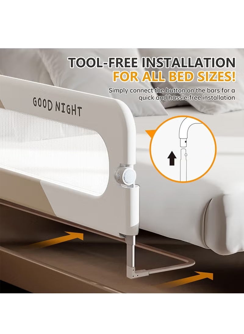 WALALLA Foldable Toddler Bed Rail ,Extra Tall Safety Side Rail with Reinforced Anchor & Soft Mesh Bumper, Anti-Fall Guard for Kids Transitioning to Big Bed, Universal Fit for Twin, Full, Queen, King Size Beds,Beige - Image 3