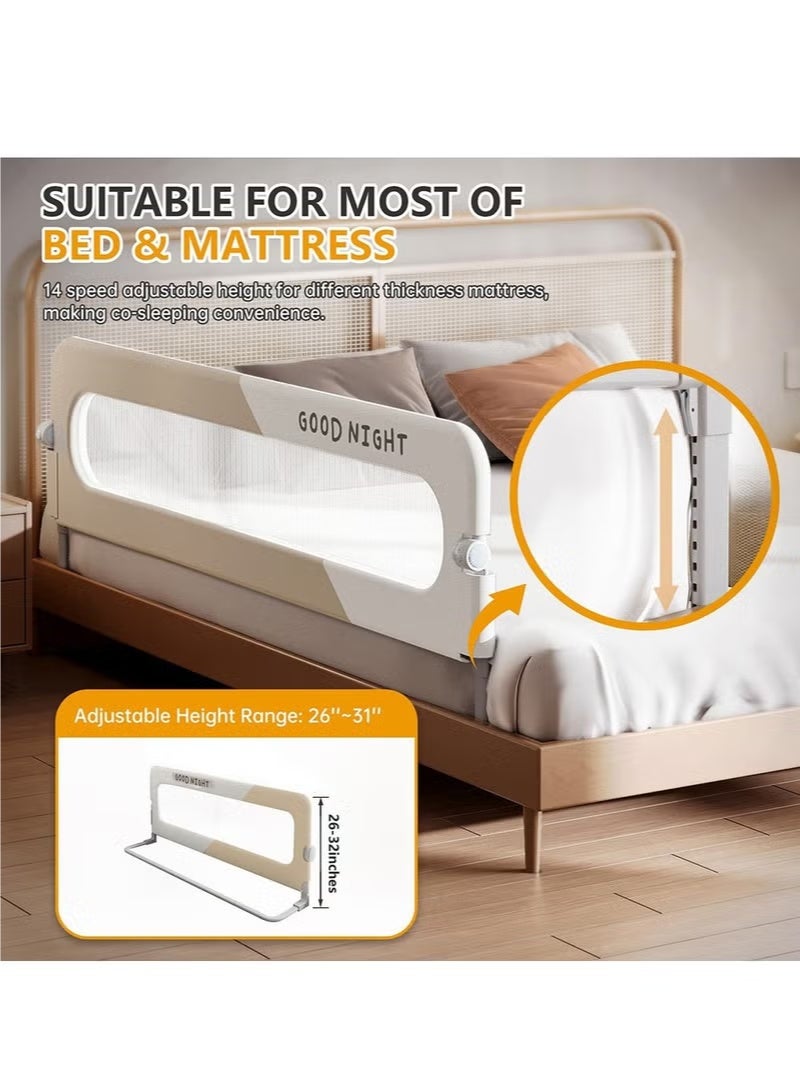 WALALLA Foldable Toddler Bed Rail ,Extra Tall Safety Side Rail with Reinforced Anchor & Soft Mesh Bumper, Anti-Fall Guard for Kids Transitioning to Big Bed, Universal Fit for Twin, Full, Queen, King Size Beds,Beige - Image 5