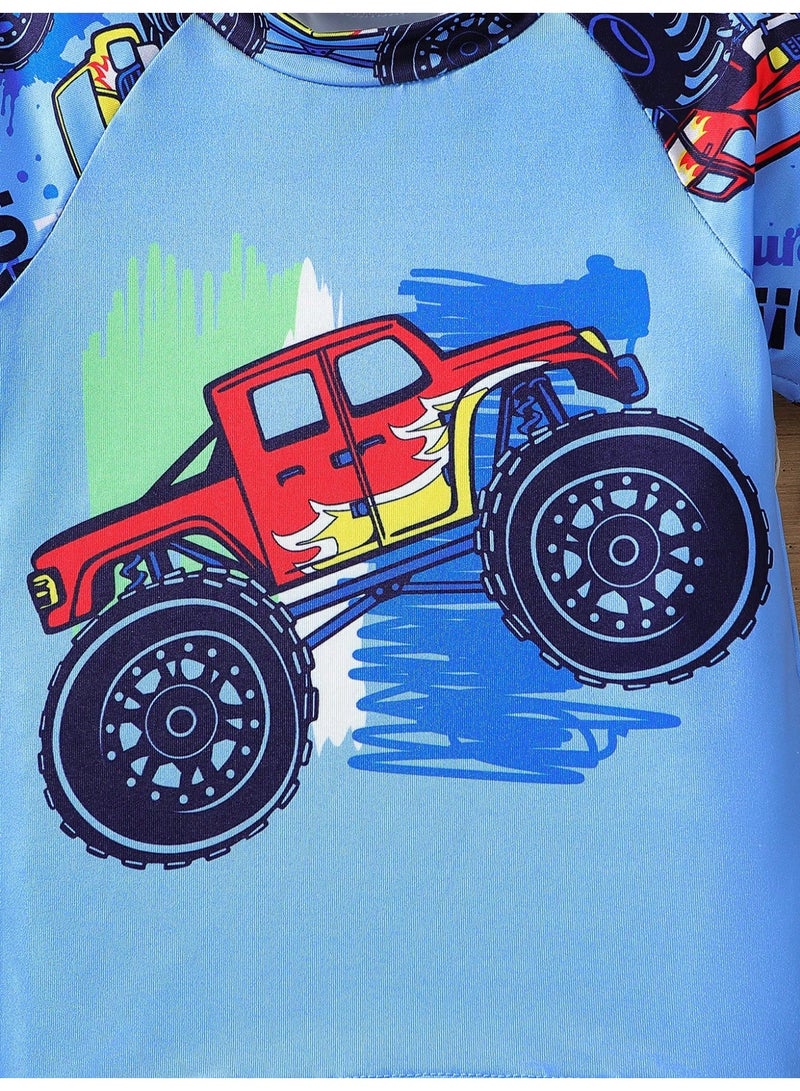 Insbobo 2 Pieces set short sleeve Swimsuit  for boy kids 3 4 5 6 7 age Cartoon Print Clothing Beachwear costume Bathing Suit for Summer blue - Image 4