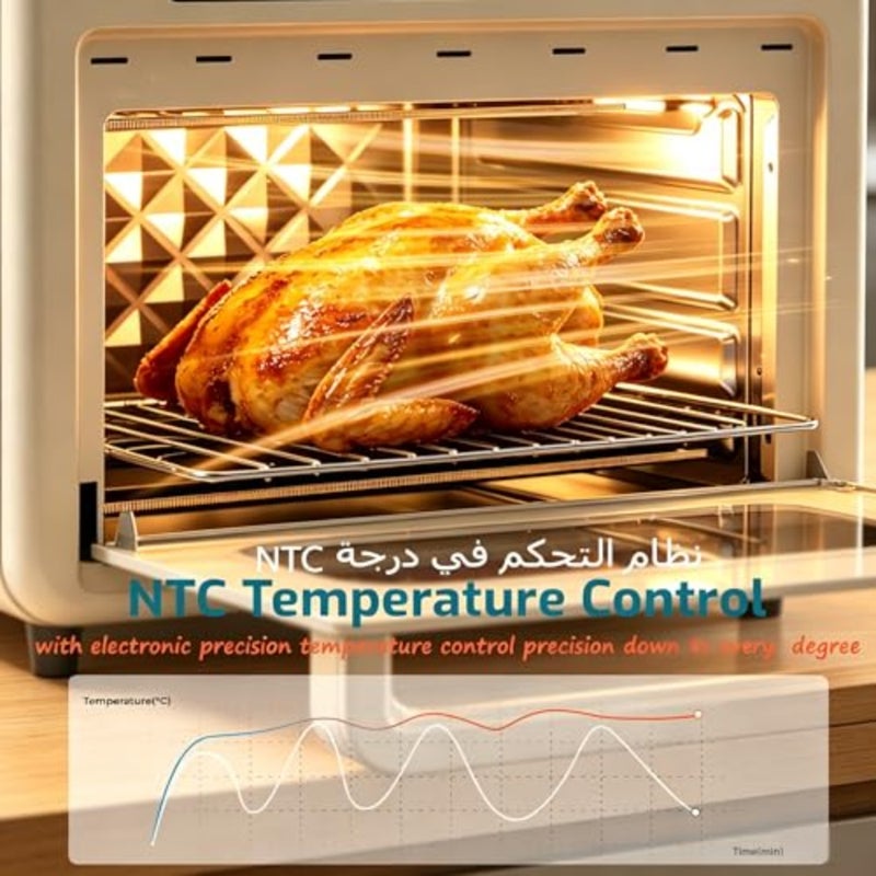 Convection Digital Air Fryer Oven Small, 15L Mini Electric Toaster Oven Combo 16 in 1 Functions with LED Display, 1300W for Air Fry, Grill, Roast, Bake, Toast, and More, White - Image 3