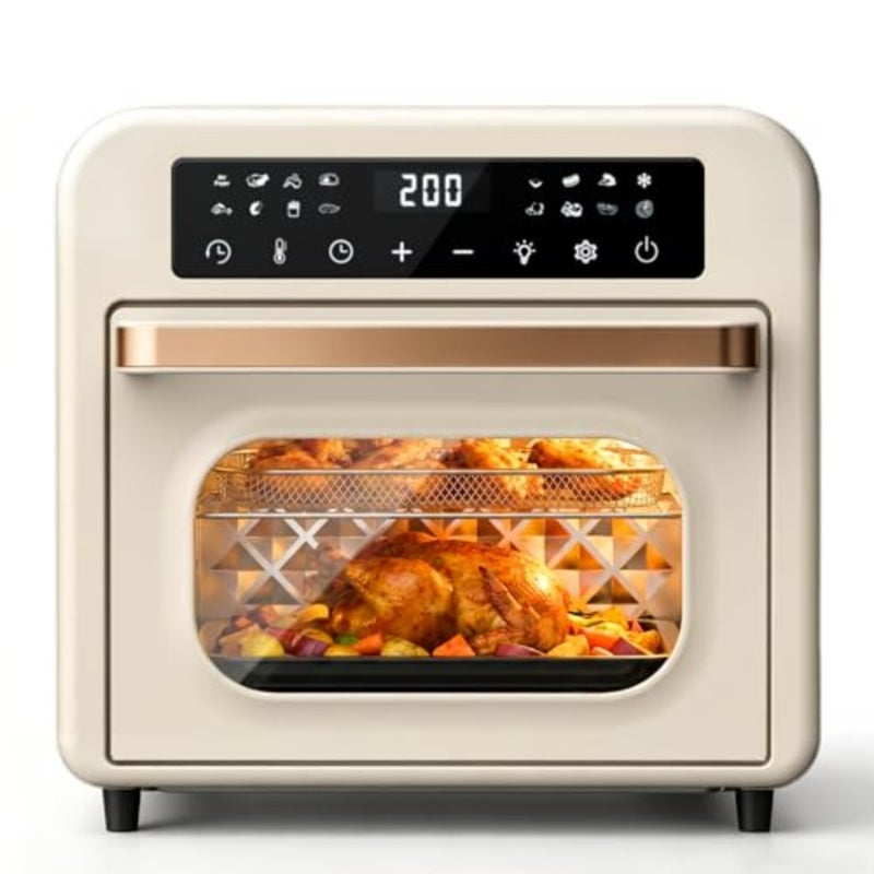 Convection Digital Air Fryer Oven Small, 15L Mini Electric Toaster Oven Combo 16 in 1 Functions with LED Display, 1300W for Air Fry, Grill, Roast, Bake, Toast, and More, White - Image 1