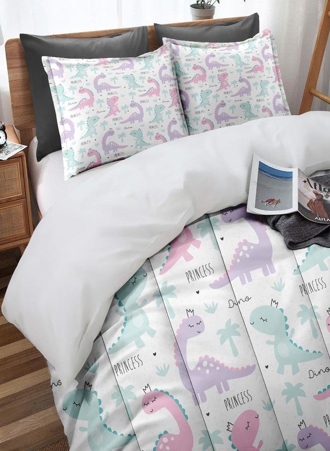 Nesphy Princess Dinosaur Animal Comforter Set for Girls Kids Toddlers Teens Adults Twin, Cute Dino Pink Bedding Sets Water Washed Microfiber Bedding with 1 Comforter 1 Pillowcase All Season - Image 2