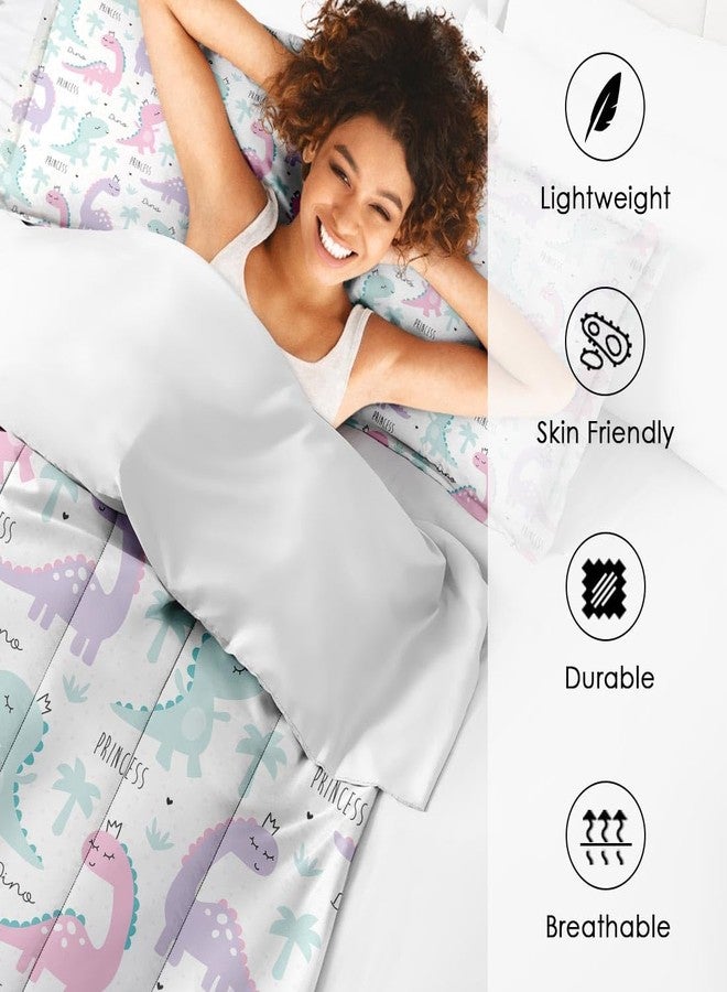 Nesphy Princess Dinosaur Animal Comforter Set for Girls Kids Toddlers Teens Adults Twin, Cute Dino Pink Bedding Sets Water Washed Microfiber Bedding with 1 Comforter 1 Pillowcase All Season - Image 4