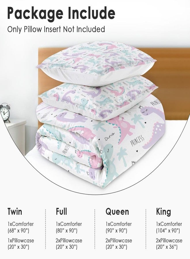 Nesphy Princess Dinosaur Animal Comforter Set for Girls Kids Toddlers Teens Adults Twin, Cute Dino Pink Bedding Sets Water Washed Microfiber Bedding with 1 Comforter 1 Pillowcase All Season - Image 5