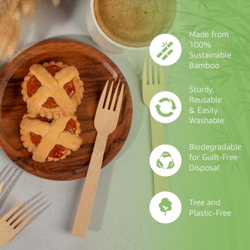 Ibambo 100% Bamboo Forks Set - High End Disposable Cutlery (100 Biodegradable Forks) | Reusable or Disposable Bamboo Utensils | Compostable FSC Certified Flatware for Weddings, Camping, Parties - Image 2