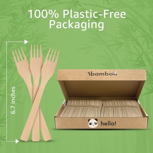 Ibambo 100% Bamboo Forks Set - High End Disposable Cutlery (100 Biodegradable Forks) | Reusable or Disposable Bamboo Utensils | Compostable FSC Certified Flatware for Weddings, Camping, Parties - Image 4