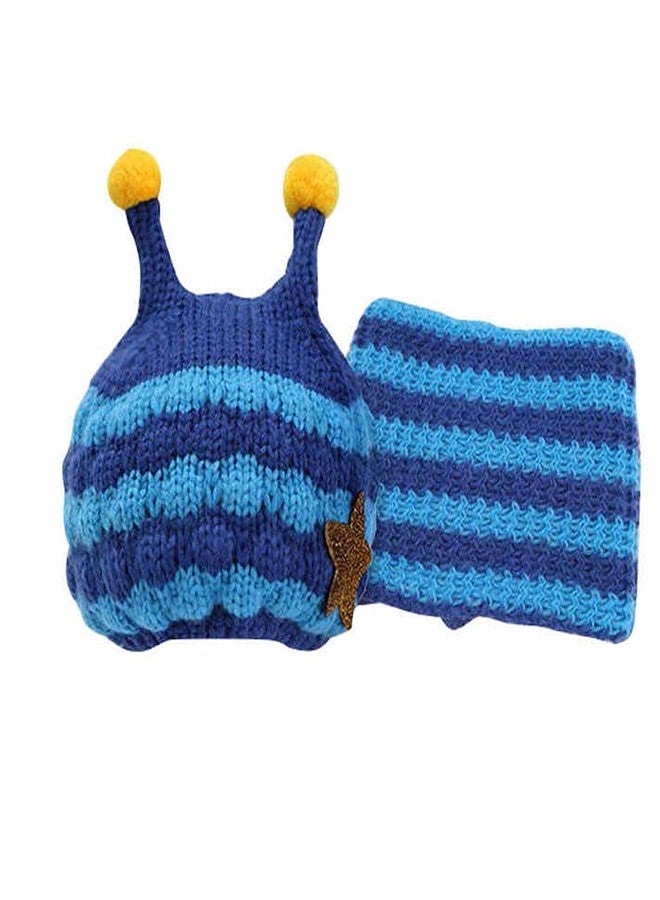 Krystle Unisex Wool Winter Cap Shawl Set (Pack Of 1) (kRY-Cap-Neck-Bee-Stripd-Kid-Blu_Blue_2 Years-4 Years) - Image 1