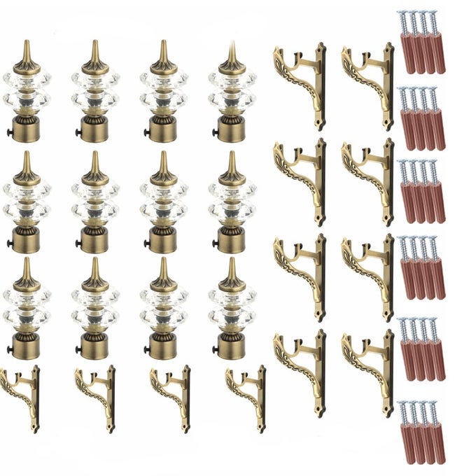 ALUMINIUM DOUBLE DIAMOND CURTAIN BRACKETS PARDA HOLDERS WITH SUPPORT FITTINGS 1 INCH ROD POCKET FINIALS DESIGNER DOOR AND WINDOW ANTIQUE 6 PAIR
