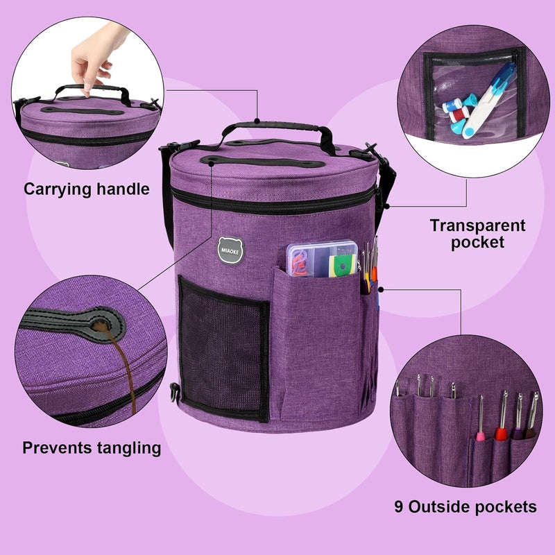 MIAOKE 79pcs Crochet Kit, Large Knitting Bag Yarn Storage Organizer, Knitting & Crochet Supplies, Waterproof Crochet Bag, Crochet Accessories, Crochet Hooks, Crochet Hook Kits, Knitting Bag-Purple - Image 3