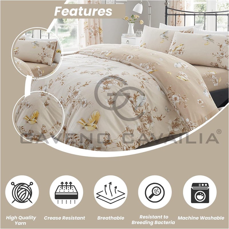 GC GAVENO CAVAILIA طقم فراش نباتي من 3 قطع، غطاء لحاف مزدوج سهل العناية بيردي بلوسوم مع أكياس وسائد، فراش زهري مريح قابل للعكس، طبيعي - Image 4