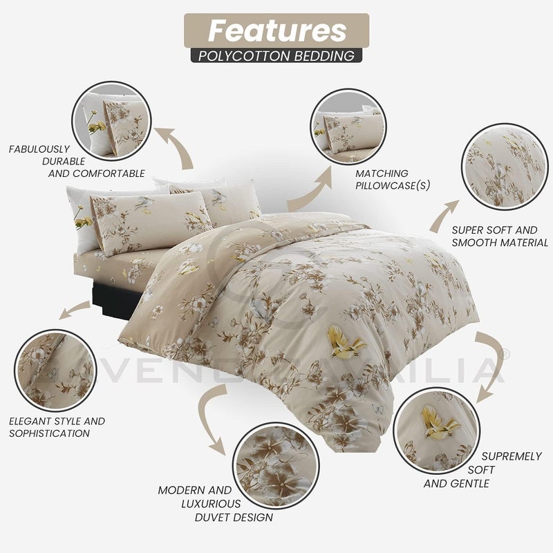 GC GAVENO CAVAILIA طقم فراش نباتي من 3 قطع، غطاء لحاف مزدوج سهل العناية بيردي بلوسوم مع أكياس وسائد، فراش زهري مريح قابل للعكس، طبيعي - Image 3