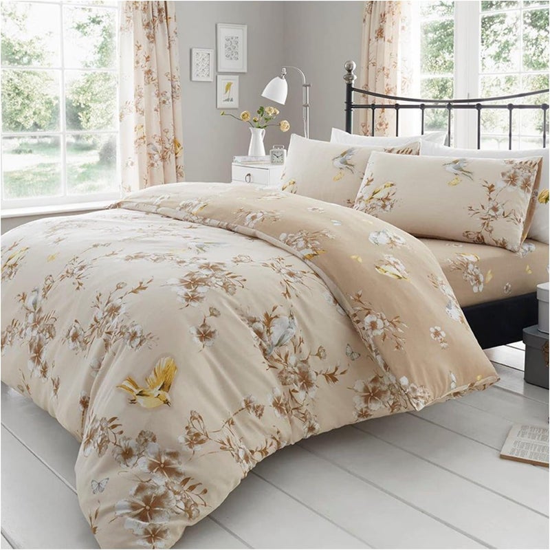 GC GAVENO CAVAILIA طقم فراش نباتي من 3 قطع، غطاء لحاف مزدوج سهل العناية بيردي بلوسوم مع أكياس وسائد، فراش زهري مريح قابل للعكس، طبيعي - Image 1