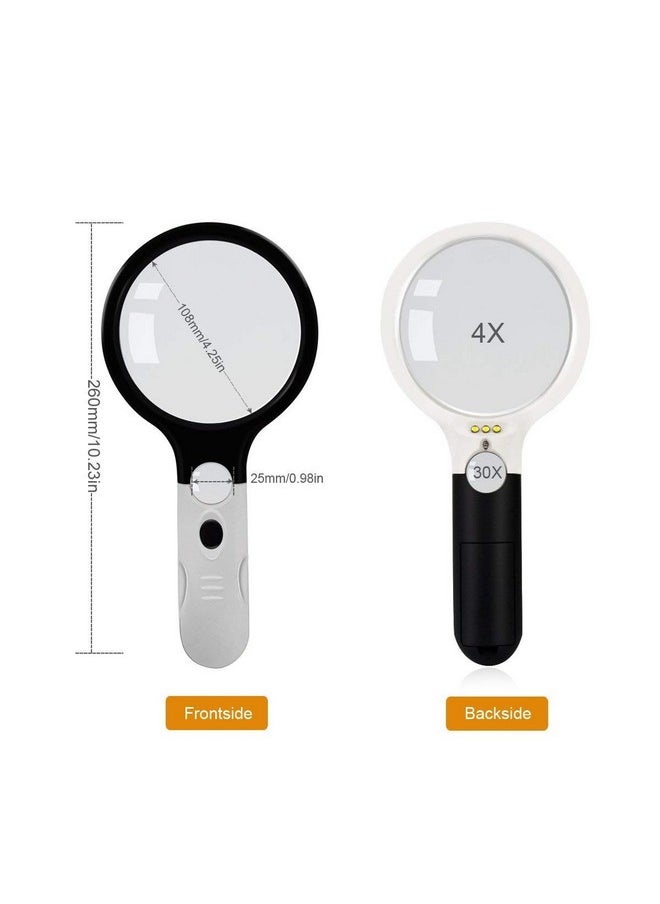 LUVINA - Magnifier 3 Led Light,3X 45X Handheld Magnifier Reading Magnifying Glass Lens Jewelry Loupe White And Black - Image 1