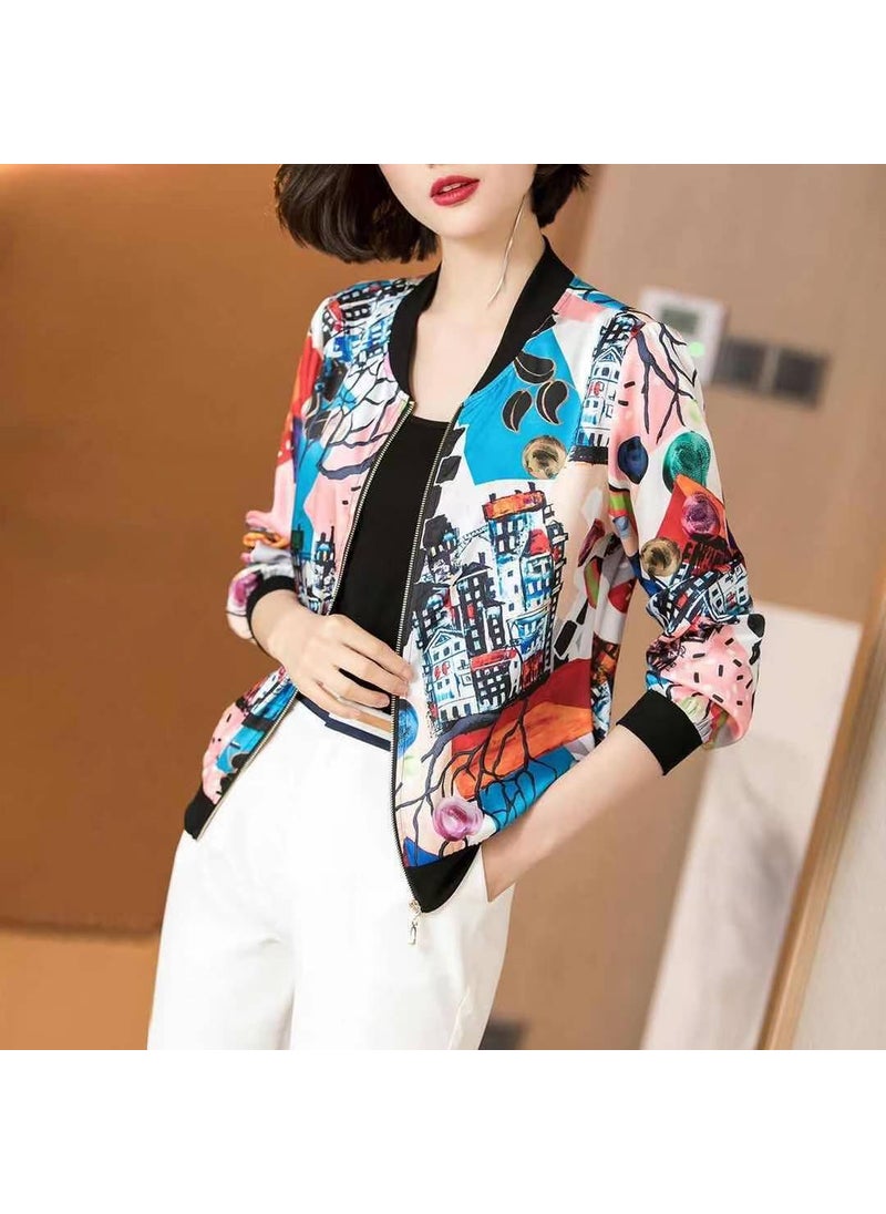 Generic - 2024 Summer New Large Size Loose Fit Jacket Cardigan Top Short Jacket Trendy Printing Sun Protection Baseball Uniform For Women 3063# - Image 1
