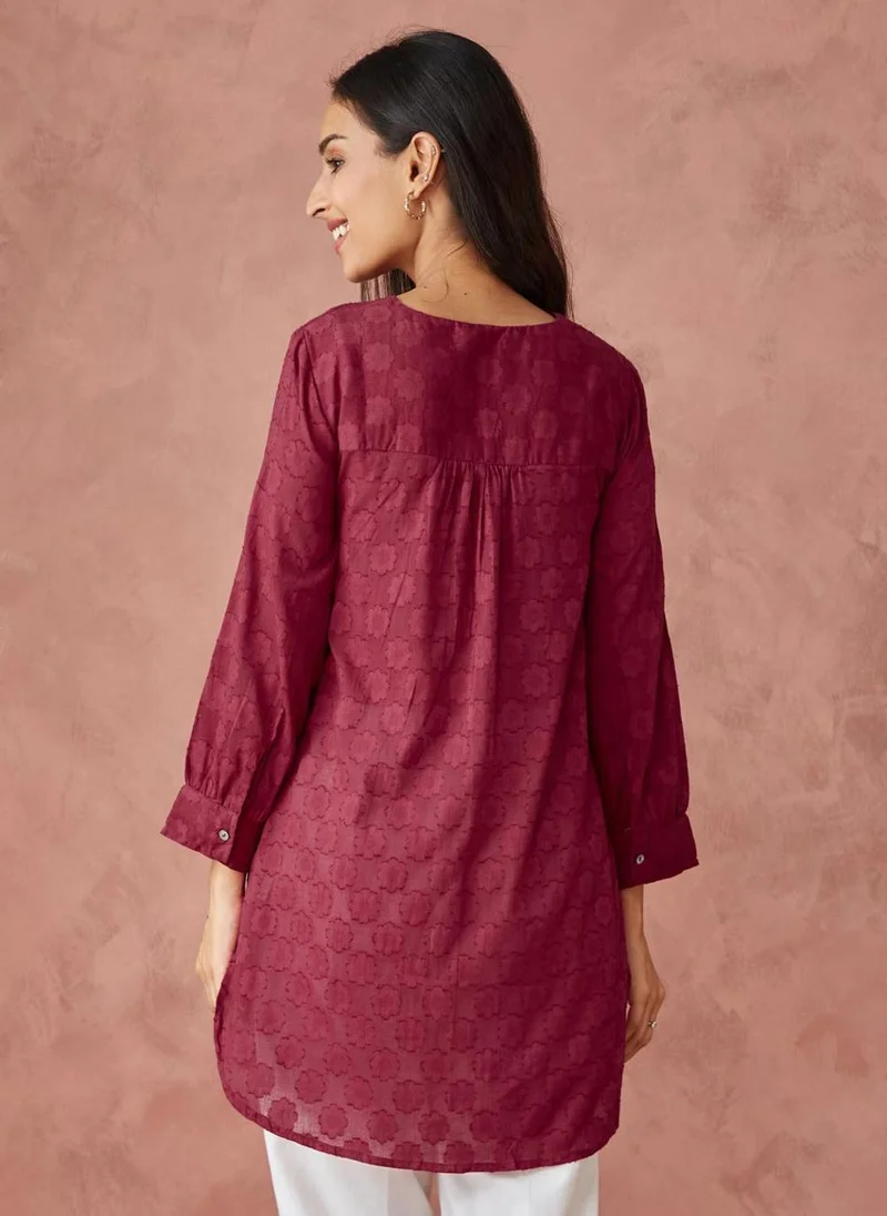 فاب انديا Pink Cotton Woven Tunic