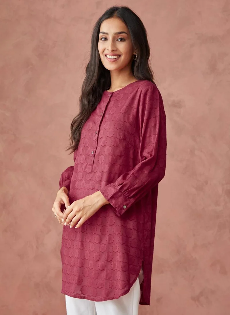 فاب انديا Pink Cotton Woven Tunic