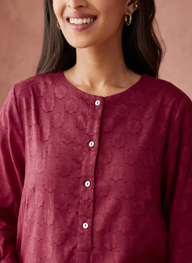 فاب انديا Pink Cotton Woven Tunic