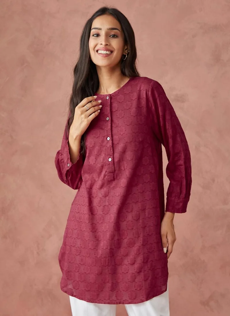 فاب انديا Pink Cotton Woven Tunic