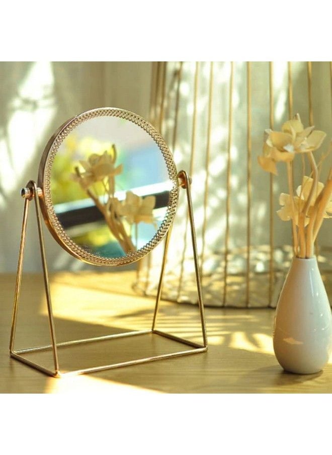 Kriva - 360° Rotate Golden Beauty Makeup Mirror With Stand ; Portable Princess Beauty Foldable Mirrors For Dressing ; Jewelry ; Parlor ; Best Wish For Gift (15Cm1Pcs Tabletop Mount Framed Round) - Image 1