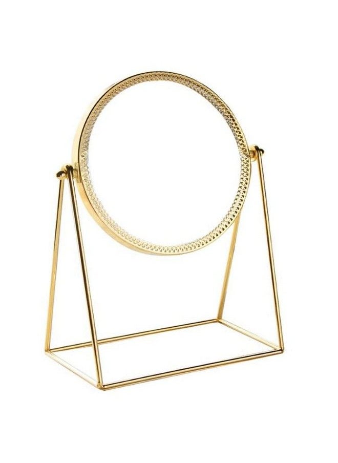 Kriva - 360° Rotate Golden Beauty Makeup Mirror With Stand ; Portable Princess Beauty Foldable Mirrors For Dressing ; Jewelry ; Parlor ; Best Wish For Gift (15Cm1Pcs Tabletop Mount Framed Round) - Image 1