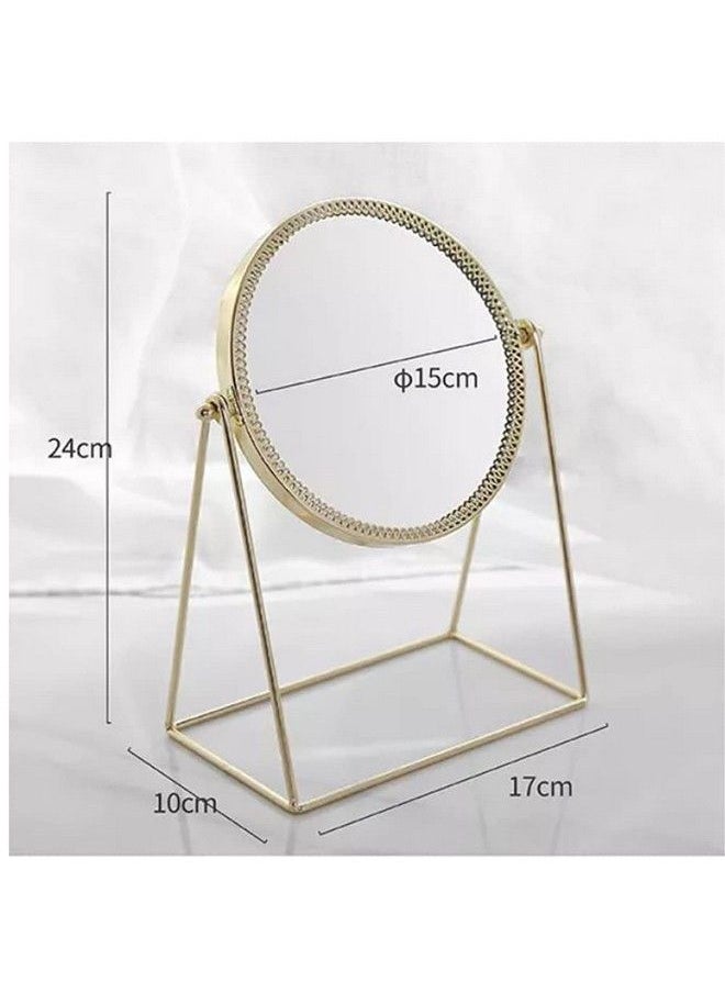 Kriva - 360° Rotate Golden Beauty Makeup Mirror With Stand ; Portable Princess Beauty Foldable Mirrors For Dressing ; Jewelry ; Parlor ; Best Wish For Gift (15Cm1Pcs Tabletop Mount Framed Round) - Image 1