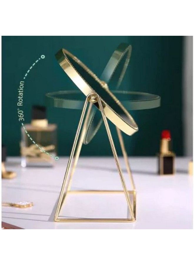 Kriva - 360° Rotate Golden Beauty Makeup Mirror With Stand ; Portable Princess Beauty Foldable Mirrors For Dressing ; Jewelry ; Parlor ; Best Wish For Gift (15Cm1Pcs Tabletop Mount Framed Round) - Image 1