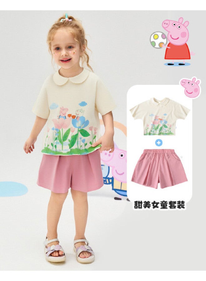 peppa Pig Summer Lightweight Short-sleeve Set Baby Cartoon Outfit - Image 1