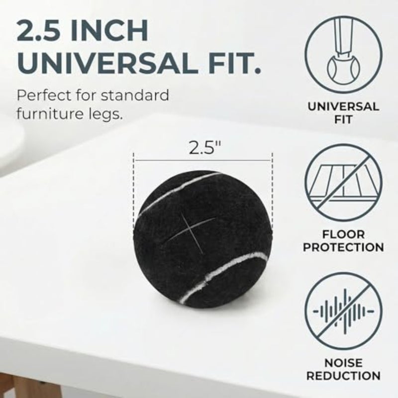 24 Pcs Precut Tennis Balls for Walkers, Heavy Duty Glide Balls, Long Lasting for Chair, Desk, Furniture Legs, Floor Protection Black - Image 2