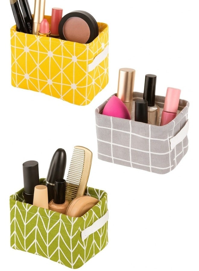 Set of 3 Foldable Fabric Storage Bins Organizer with Handles, Small Rectangular Cube Storage Box, Multipurpose Collapsible Storage Bin, Cosmetic Storage, Toiletry Storage, Office Supplies Organization, Small Kids Toys, Socks or Accessories in Drawers (Multicolor) - Image 1