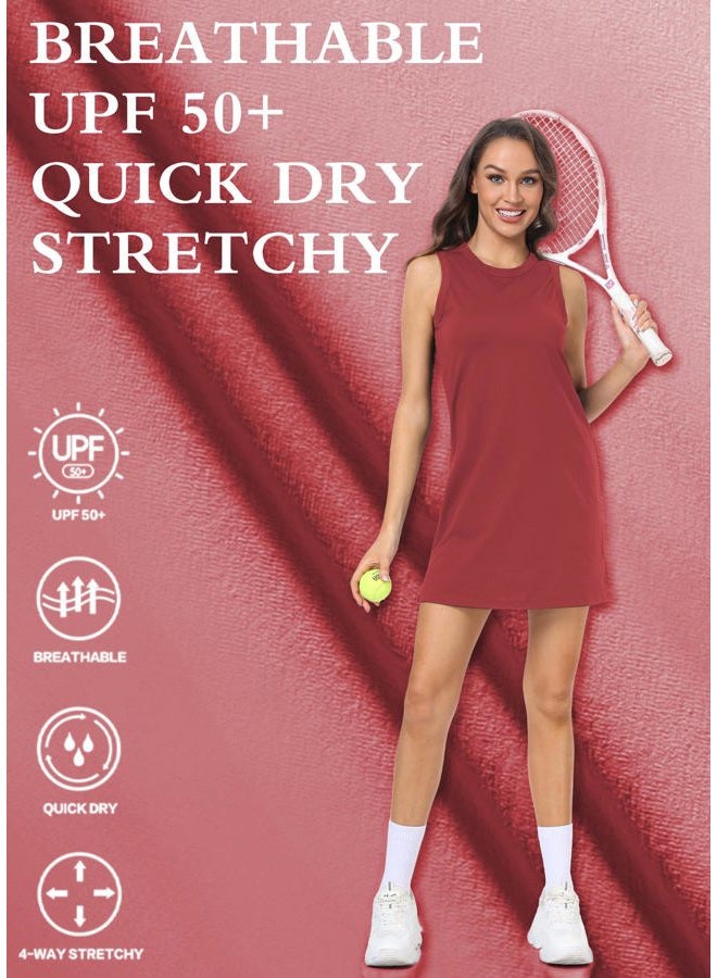 Hiverlay Tank Dress for Women UPF50+ Lightweight Workout Casual Dress, Wine Red, M - Image 4