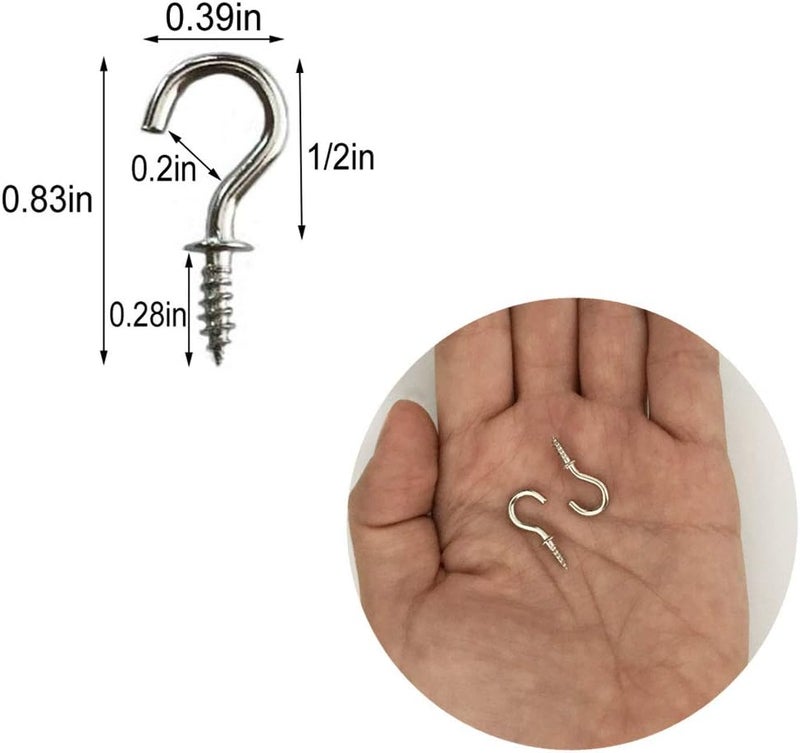 IDEALSV 1/2" Small Ceiling Hooks - Screw-in Cup Hooks, DIY Jewelry Hooks (Silver, 80 Pack) - Image 2