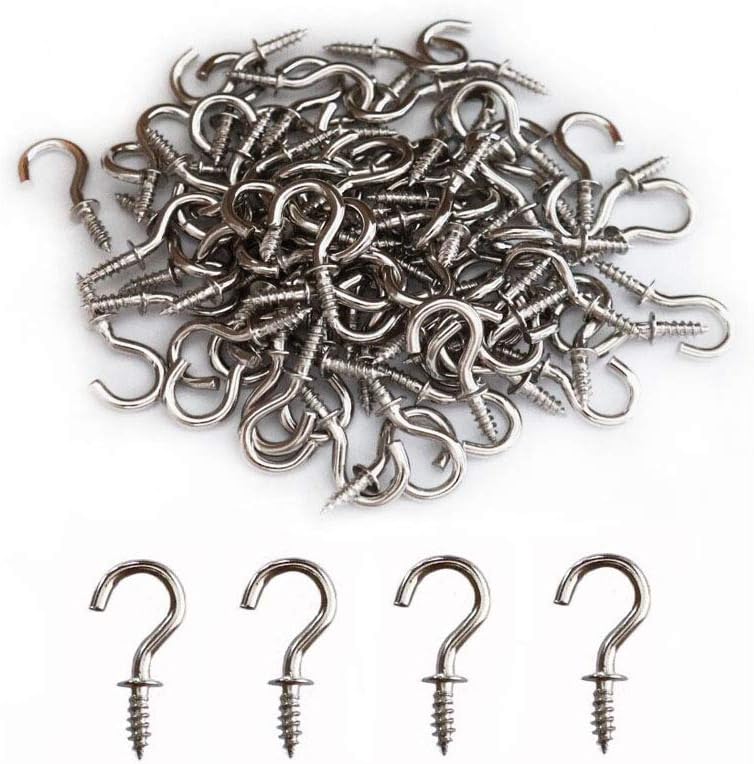 IDEALSV 1/2" Small Ceiling Hooks - Screw-in Cup Hooks, DIY Jewelry Hooks (Silver, 80 Pack) - Image 1