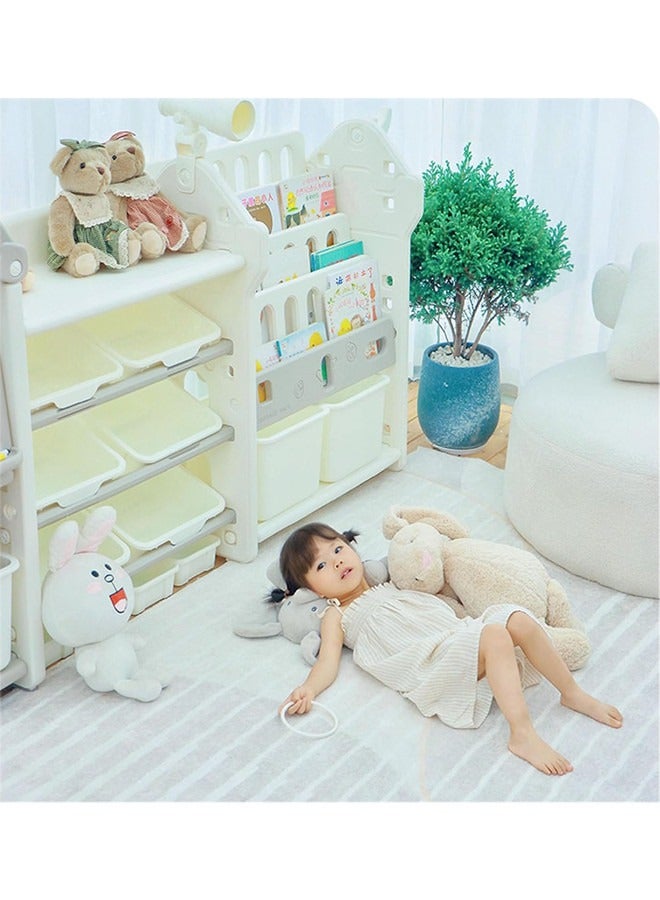 Beauenty Multipurpose Children Bookshelf With 4-Tier Shelf&10 Removable Plastic Bins,Toddler Bookcase Toys Organizer For Playroom,Bedroom,Daycare, Nursery - Image 4
