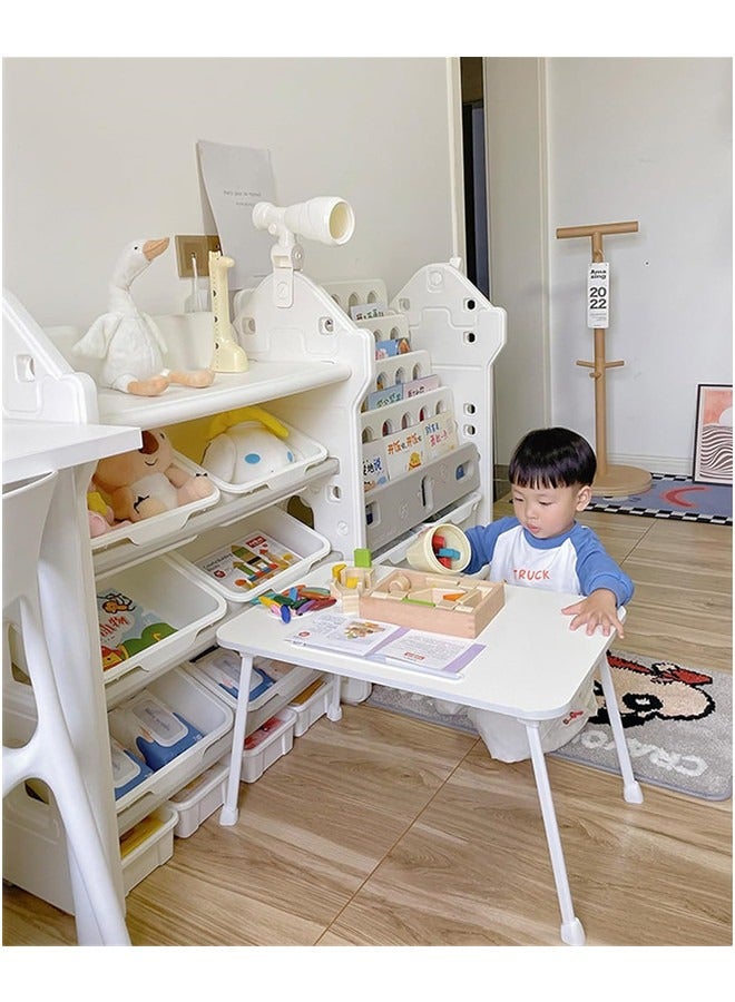 Beauenty Multipurpose Children Bookshelf With 4-Tier Shelf&10 Removable Plastic Bins,Toddler Bookcase Toys Organizer For Playroom,Bedroom,Daycare, Nursery - Image 5