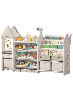 Beauenty Multipurpose Children Bookshelf With 4-Tier Shelf&10 Removable Plastic Bins,Toddler Bookcase Toys Organizer For Playroom,Bedroom,Daycare,Nursery  - Image 1