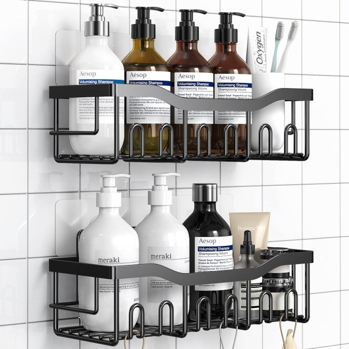 SHOWER CADDY 2 PACKADHESIVE SHOWER ORGANIZER FOR BATHROOM STORAGEHOME DECORKITCHEN ORGANIZERS AND STORAGENO DRILLINGLARGE CAPACITYRUSTPROOF STAINLESS STEEL BATHROOM ORGANIZERBATHROOM DECOR SETS