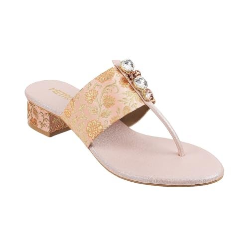 Metro Women Rose Gold Ethnicwear Beaded Block Heel Sandal UK/5 EU/38 (35-810) - Image 2