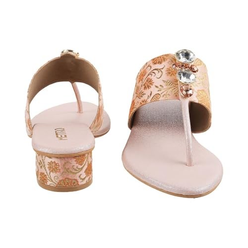 Metro Women Rose Gold Ethnicwear Beaded Block Heel Sandal UK/5 EU/38 (35-810) - Image 5