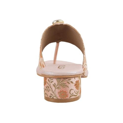 Metro Women Rose Gold Ethnicwear Beaded Block Heel Sandal UK/5 EU/38 (35-810) - Image 4
