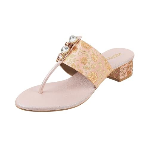 Metro Women Rose Gold Ethnicwear Beaded Block Heel Sandal UK/5 EU/38 (35-810) - Image 1
