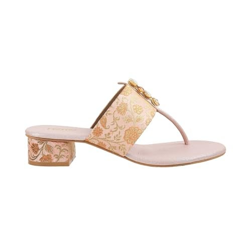 Metro Women Rose Gold Ethnicwear Beaded Block Heel Sandal UK/5 EU/38 (35-810) - Image 3