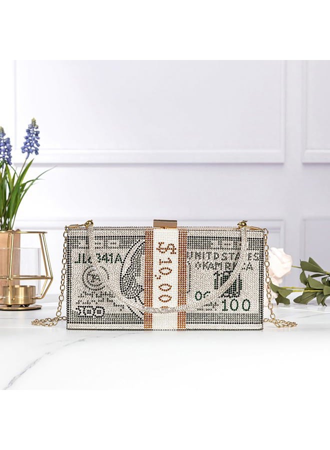 Covelin Dollar Clutch Purse for Women, Rhinestone Evening Handbag Money Bag Grey, Grey, Small - Image 3