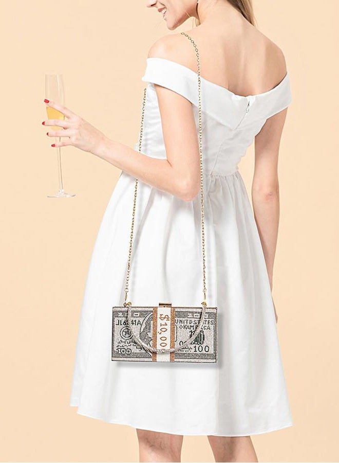 Covelin Dollar Clutch Purse for Women, Rhinestone Evening Handbag Money Bag Grey, Grey, Small - Image 2