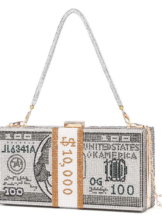 Covelin Dollar Clutch Purse for Women, Rhinestone Evening Handbag Money Bag Grey, Grey, Small - Image 1