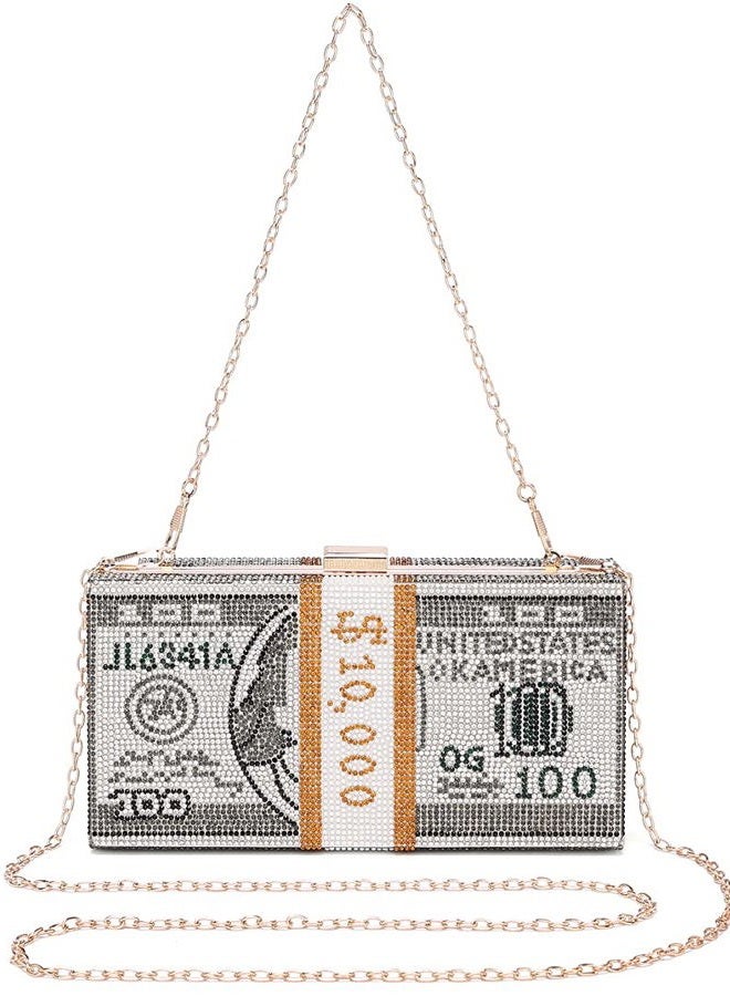 Covelin Dollar Clutch Purse for Women, Rhinestone Evening Handbag Money Bag Grey, Grey, Small - Image 4