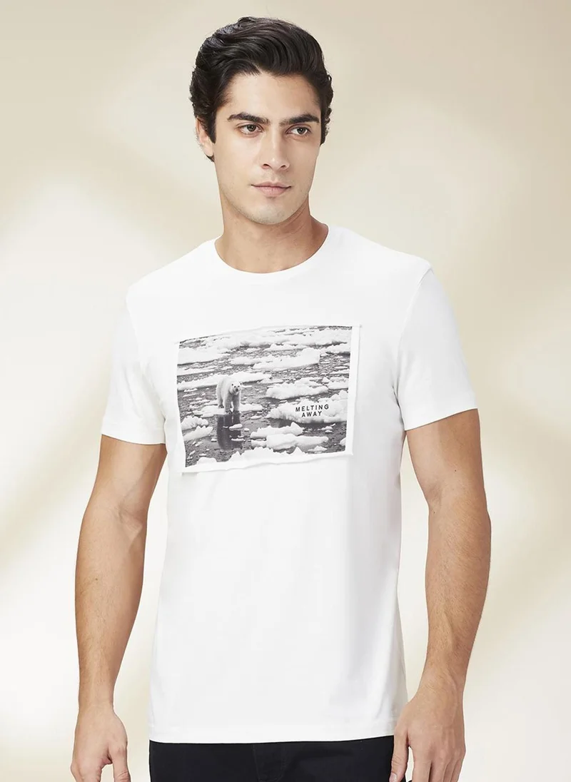 بيينغ هيومان Men Graphic Printed Round Neck Cotton Slim Fit T-shirt
