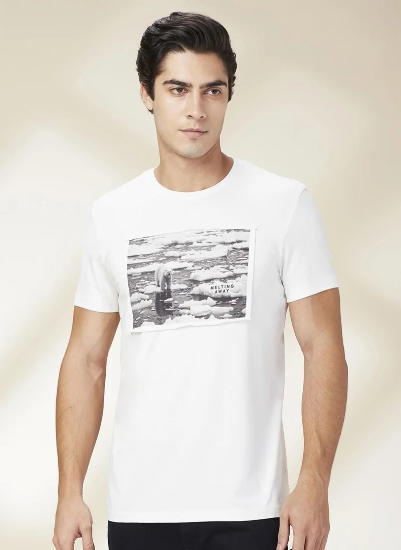 بيينغ هيومان Men Graphic Printed Round Neck Cotton Slim Fit T-shirt