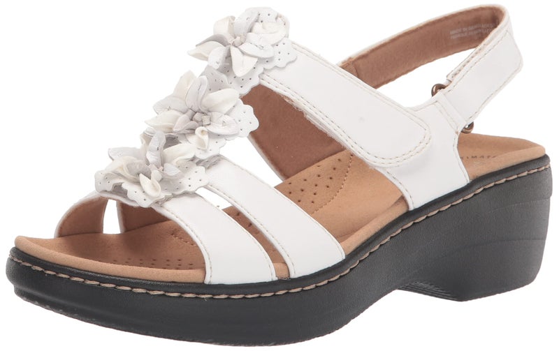 Clarks Women's Merliah Sheryl Heeled Sandal, White Synthetic/Leather Combi, 9 Wide - Image 1